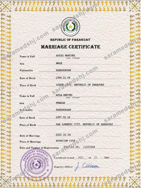 Paraguay marriage certificate PSD template